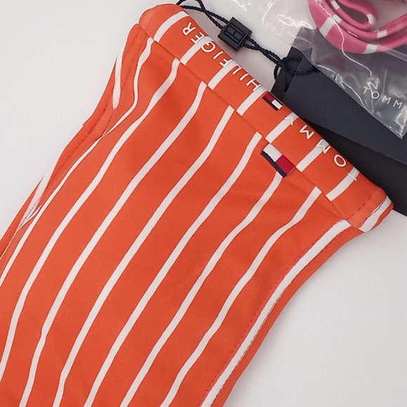 Tommy Hilfiger Sail Away Striped Bandeau Bikini Top Pink Orange M - Picture 4 of 11